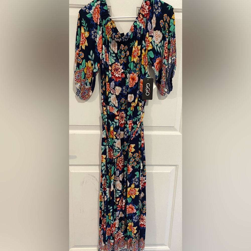 GGO Floral Navy Women’s Swim Coverup Maxi Dress